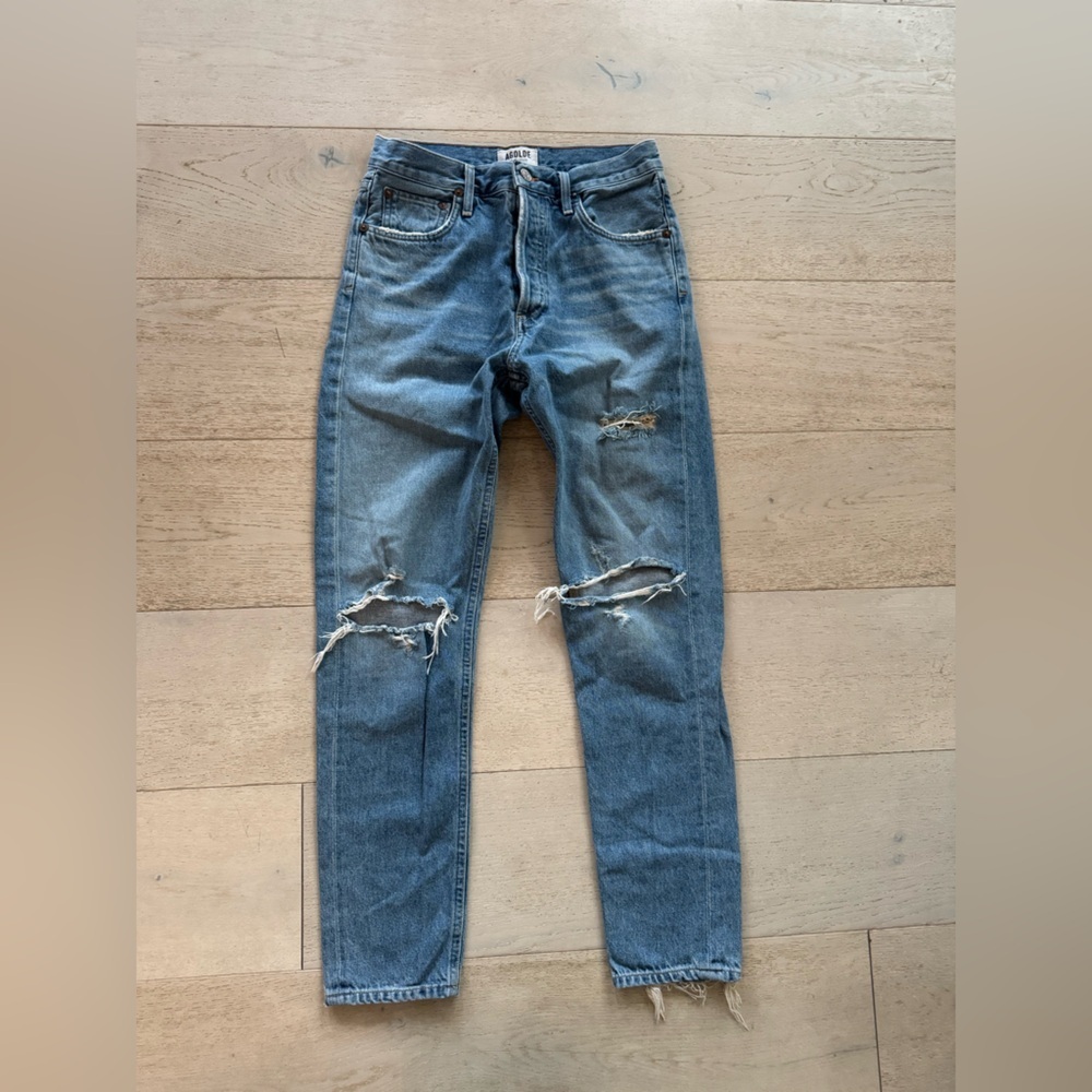Agolde Jamie High Rise Classic Distressed Ripped Knee Jeans 25 - Picture 2 of 7